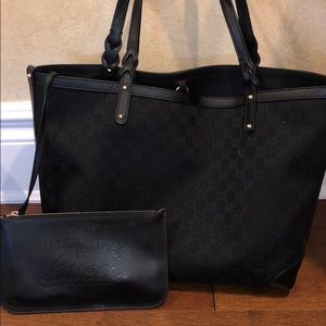 Gucci black tote with mini wallet